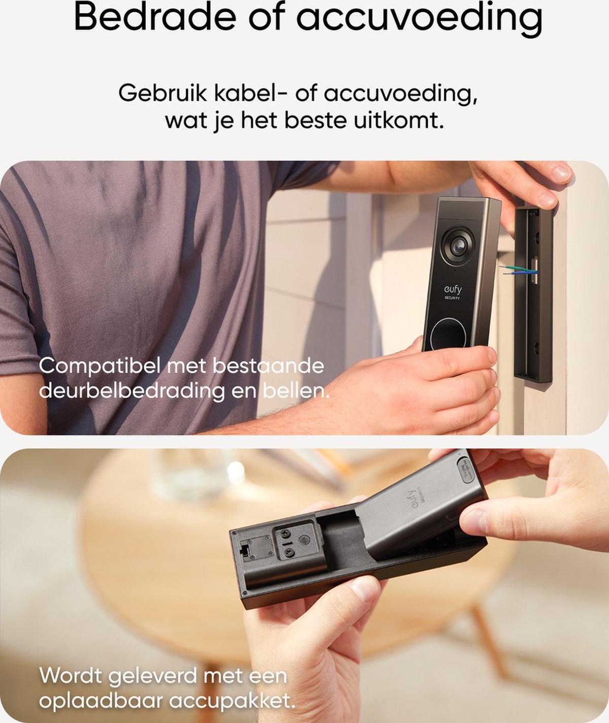 Eufy Security E340 Video Deurbel met Chime – Video Doorbell - Dual-Cam technologie, 2K Full HD-resolutie, kleur nachtzicht, AI-pakketdetectie, draadloze installatie, compatibel met Alexa en Google Assistant