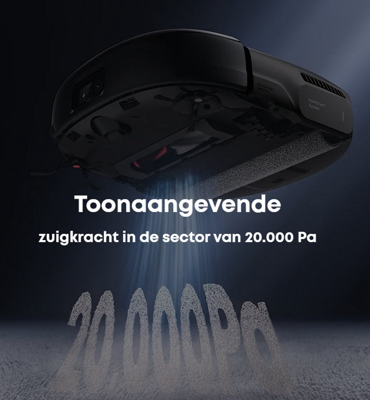 eufy Robotstofzuiger Omni E28, draagbare dieptereiniger, HydroJet systeem, 20.000 Pa zuigkracht, DuoSpiral ontklittende borstels, CornerRover arm, alles-in-één station