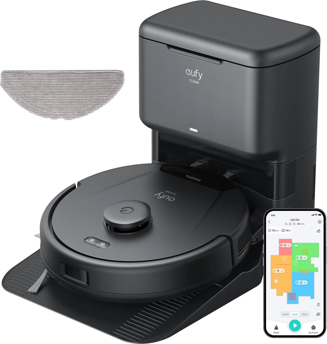 Eufy Clean L60 Hybrid SES Robotstofzuiger met dweilfunctie - Robot Vacuum - 5.000 Pa Zuigkracht, Met automatisch leegstation, Bestuurbaar via smartphone