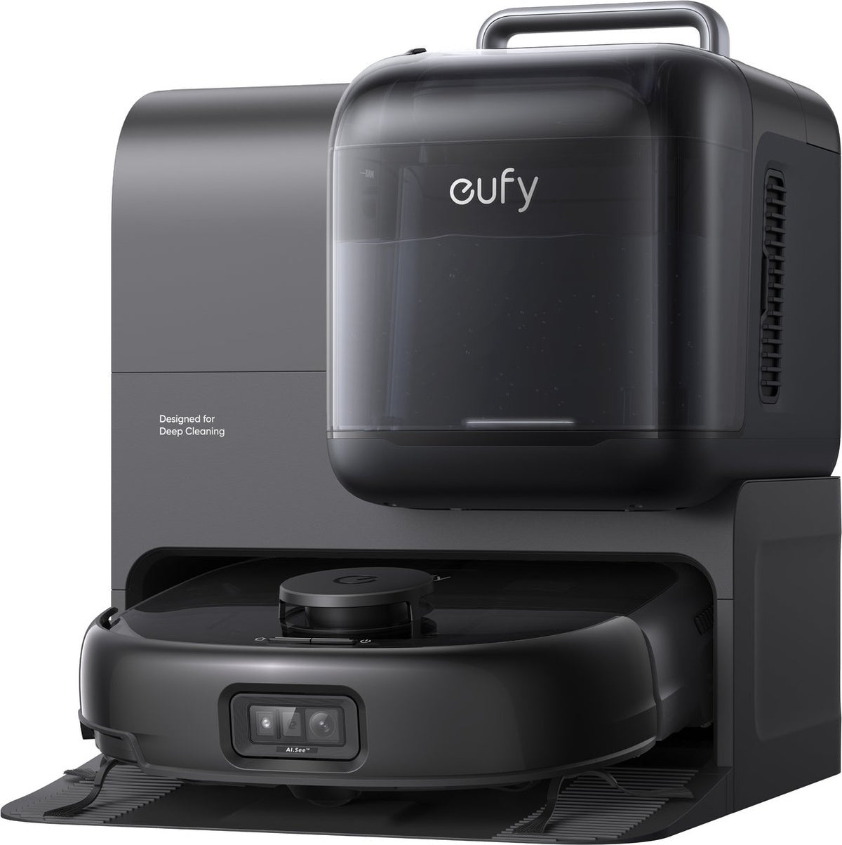 eufy Robotstofzuiger Omni E28, draagbare dieptereiniger, HydroJet systeem, 20.000 Pa zuigkracht, DuoSpiral ontklittende borstels, CornerRover arm, alles-in-één station