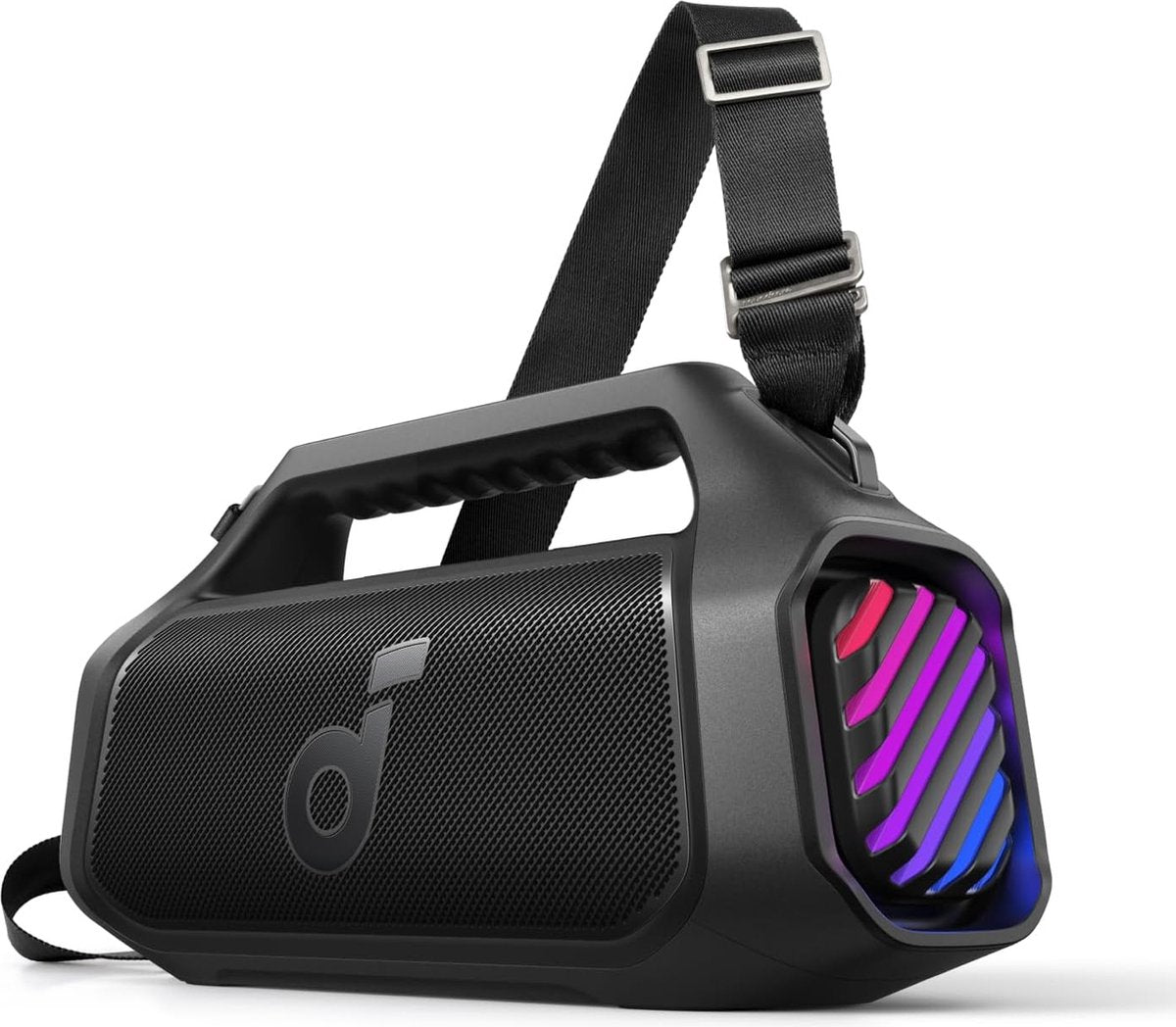soundcore Anker Boom 2 Plus Buitenluidspreker, bluetooth, 140 W, 2+2 kanalen, BassUp 2.0, 20 uur, snel opladen, IPX7-waterdicht, RGB-verlichting, USB-C, powerbank, voor kamperen, strand, tuin- Zwart