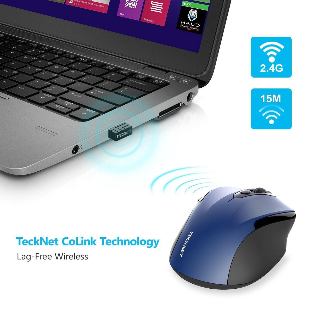 TeckNet Pro 2.4G Draadloze Muis, M3 | 2600DPI | Blauw