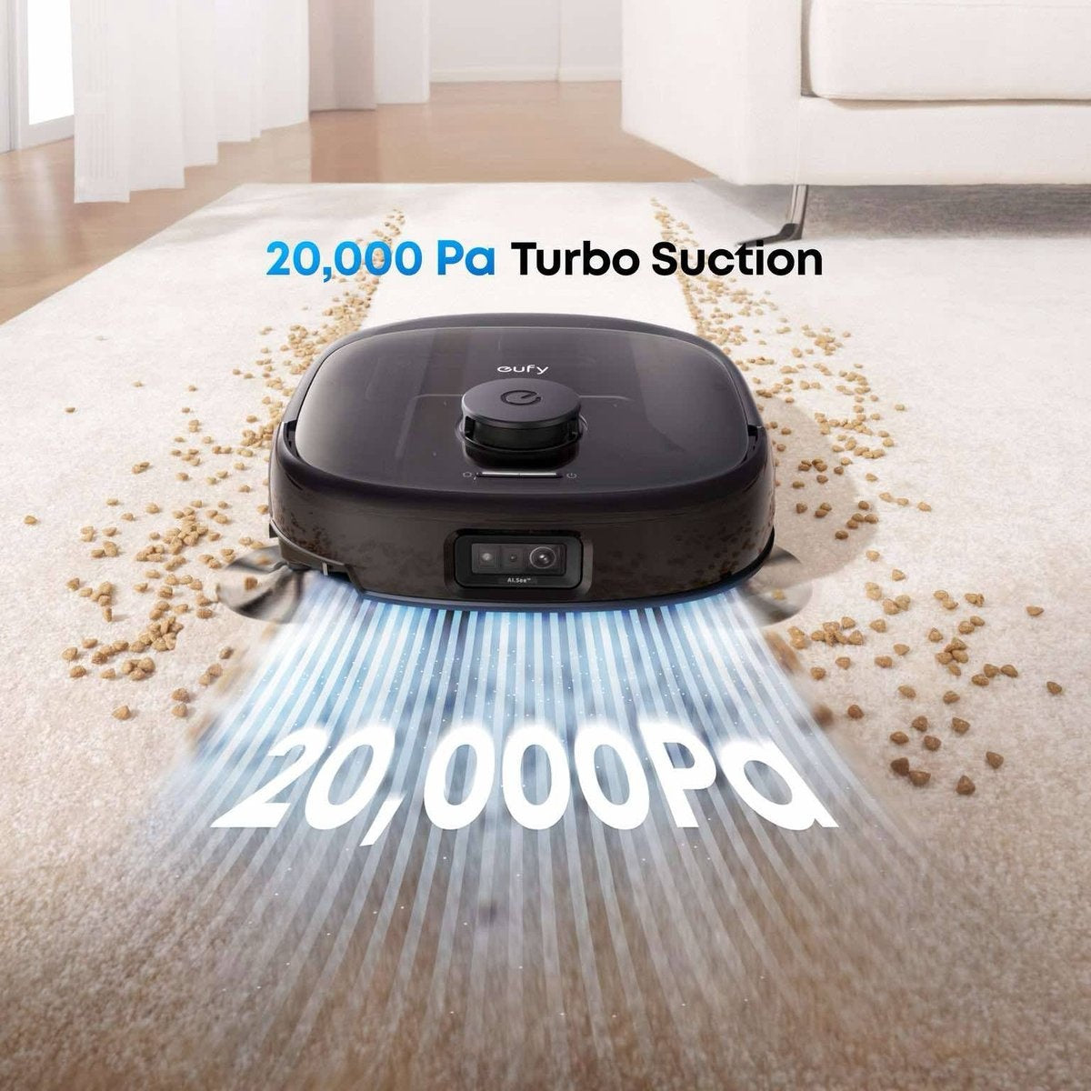 eufy Robotstofzuiger Omni E28, draagbare dieptereiniger, HydroJet systeem, 20.000 Pa zuigkracht, DuoSpiral ontklittende borstels, CornerRover arm, alles-in-één station