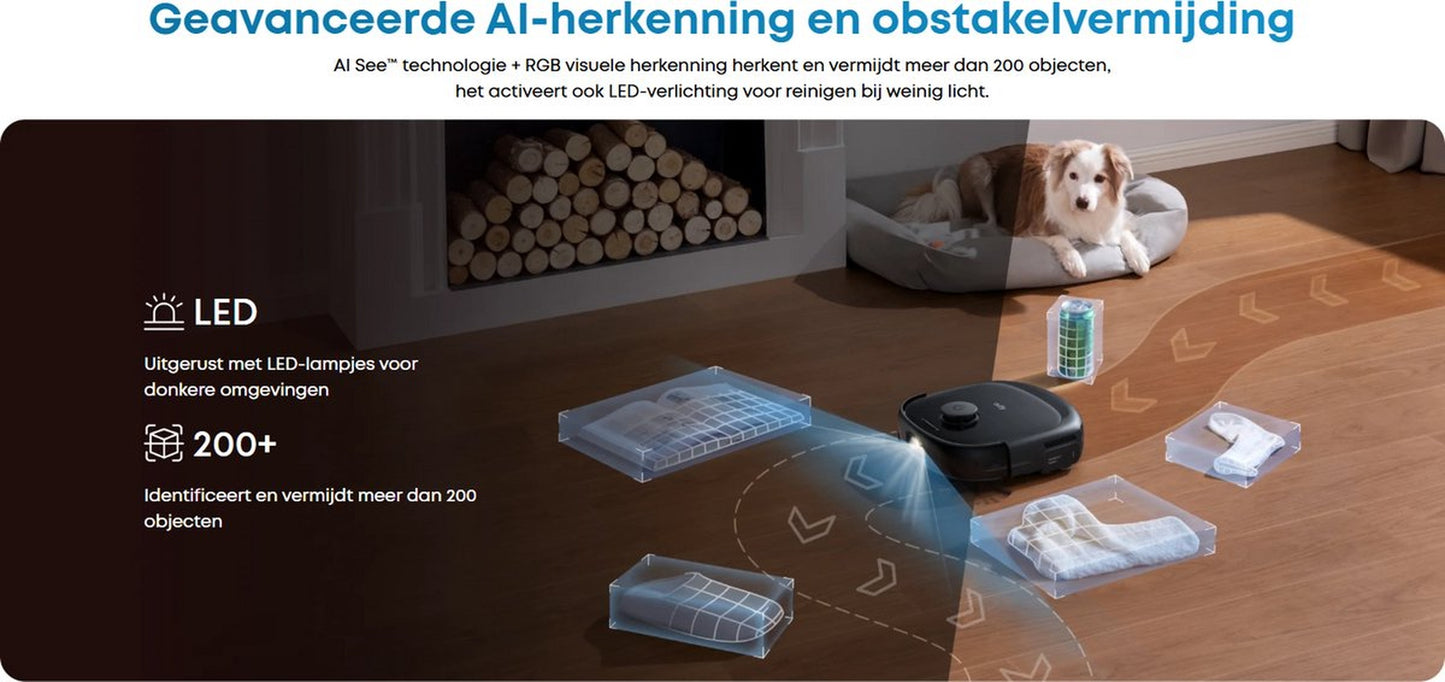 eufy Robotstofzuiger Omni E28, draagbare dieptereiniger, HydroJet systeem, 20.000 Pa zuigkracht, DuoSpiral ontklittende borstels, CornerRover arm, alles-in-één station