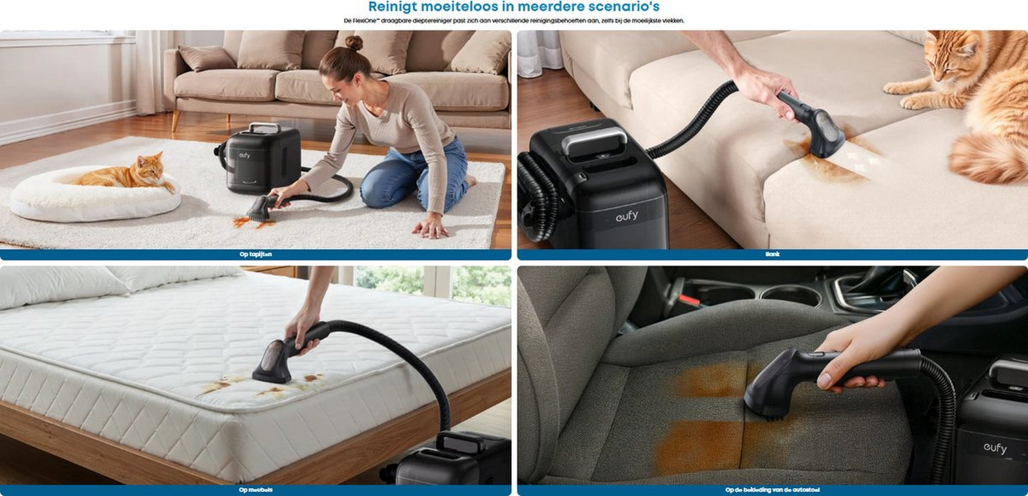 eufy Robotstofzuiger Omni E28, draagbare dieptereiniger, HydroJet systeem, 20.000 Pa zuigkracht, DuoSpiral ontklittende borstels, CornerRover arm, alles-in-één station