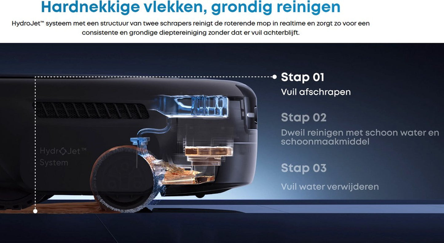 eufy Robotstofzuiger Omni E28, draagbare dieptereiniger, HydroJet systeem, 20.000 Pa zuigkracht, DuoSpiral ontklittende borstels, CornerRover arm, alles-in-één station