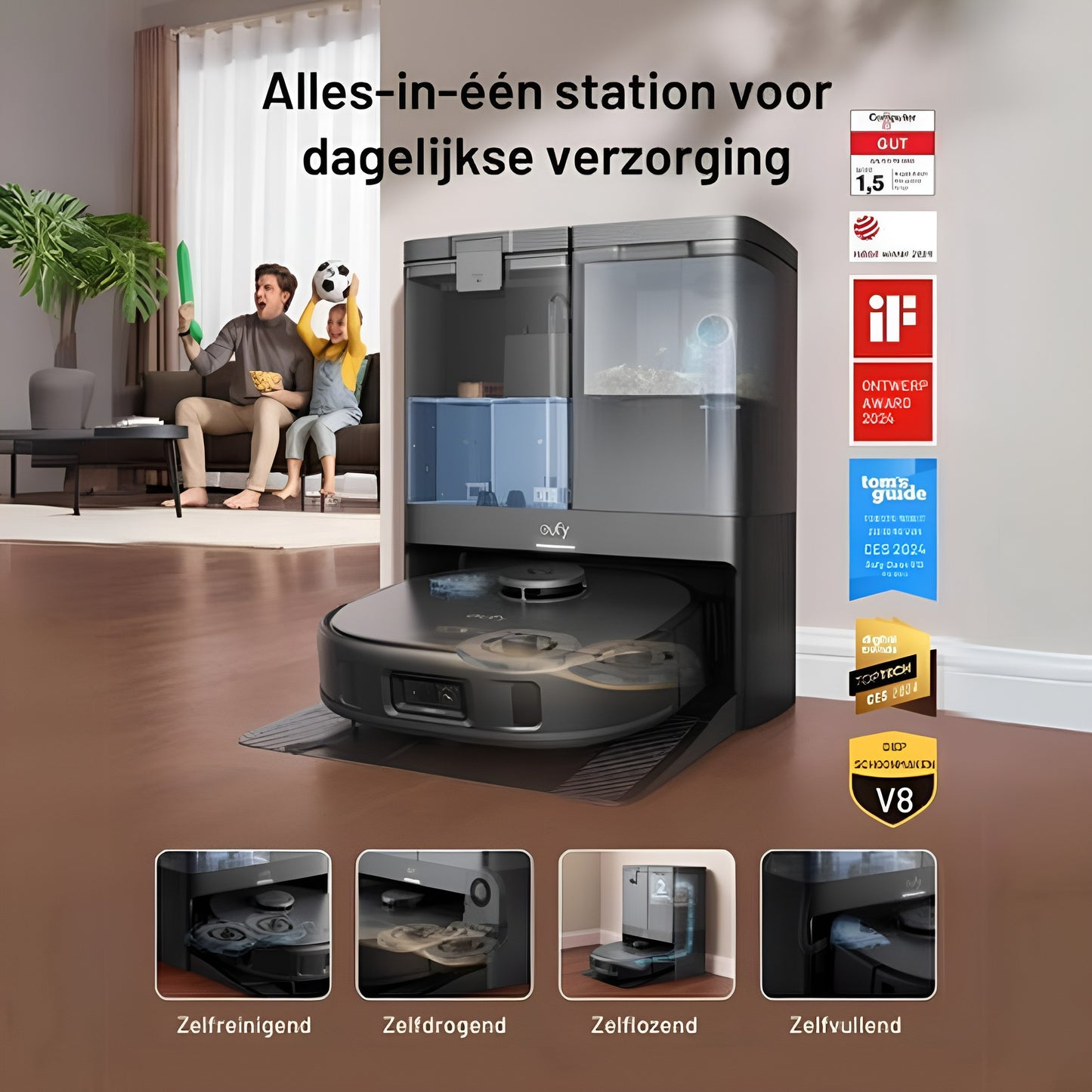 Eufy Clean X10 Pro Omni Wit robotstofzuiger met dweil - Robot Vacuum 8000 Pa zuigkracht, tapijt detectie AI-obstakel vermijding, wast en droogt de dweil, automatisch legen en vullen