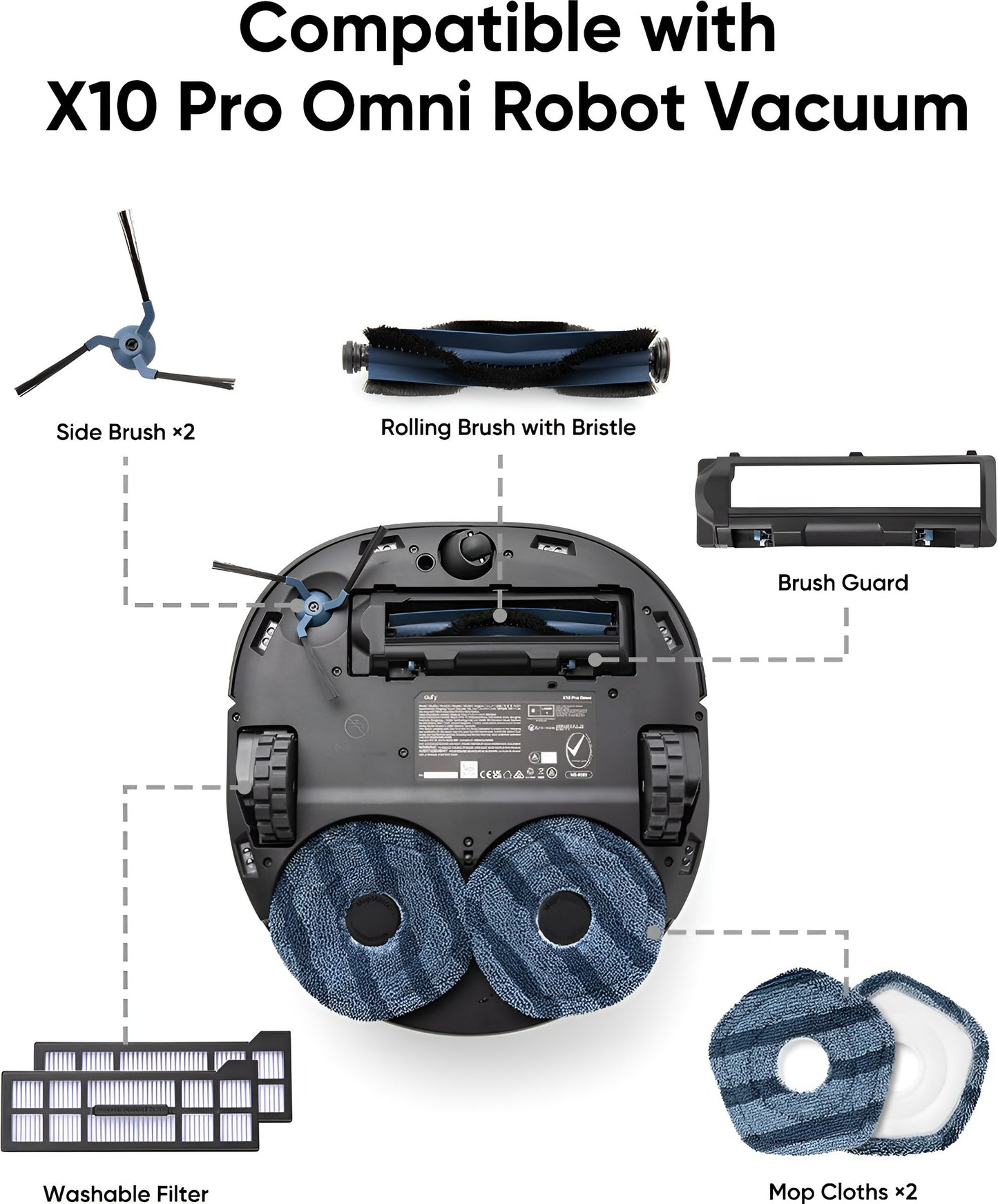 Eufy Clean X10 Pro Omni robotstofzuiger Zwart met dweil en Vervangingssets- Robot Vacuum 8000 Pa zuigkracht, tapijt detectie AI-obstakel vermijding, wast en droogt de dweil, automatisch legen en vullen