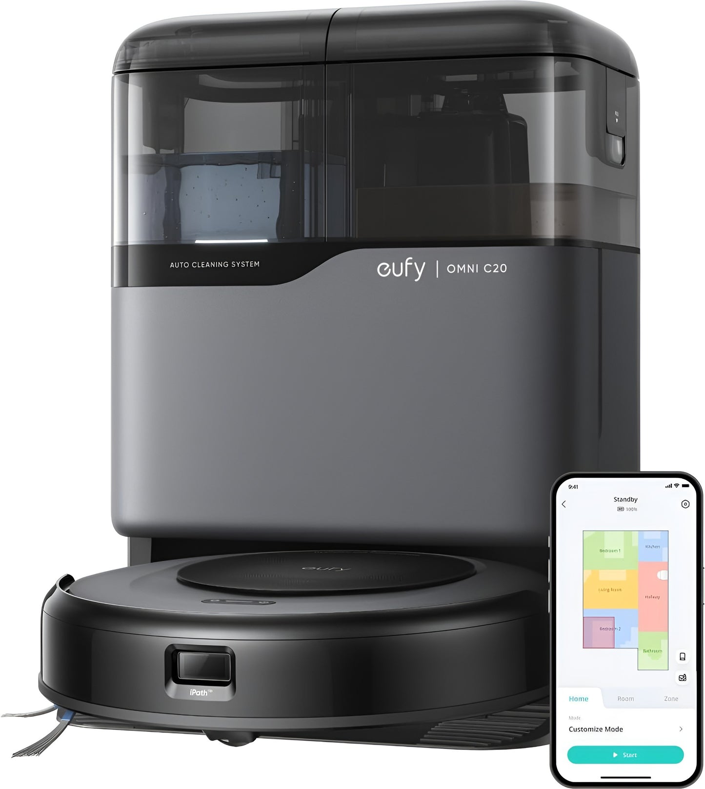 eufy Clean Omni C20 Robotstofzuiger met reinigingsstation - Robot Vacuum - 7.000 Pa Zuigkracht, Ronddraaiende Dweilpads, Met Objectdetectie, 8,5 cm Ultraplat Design, Zwart