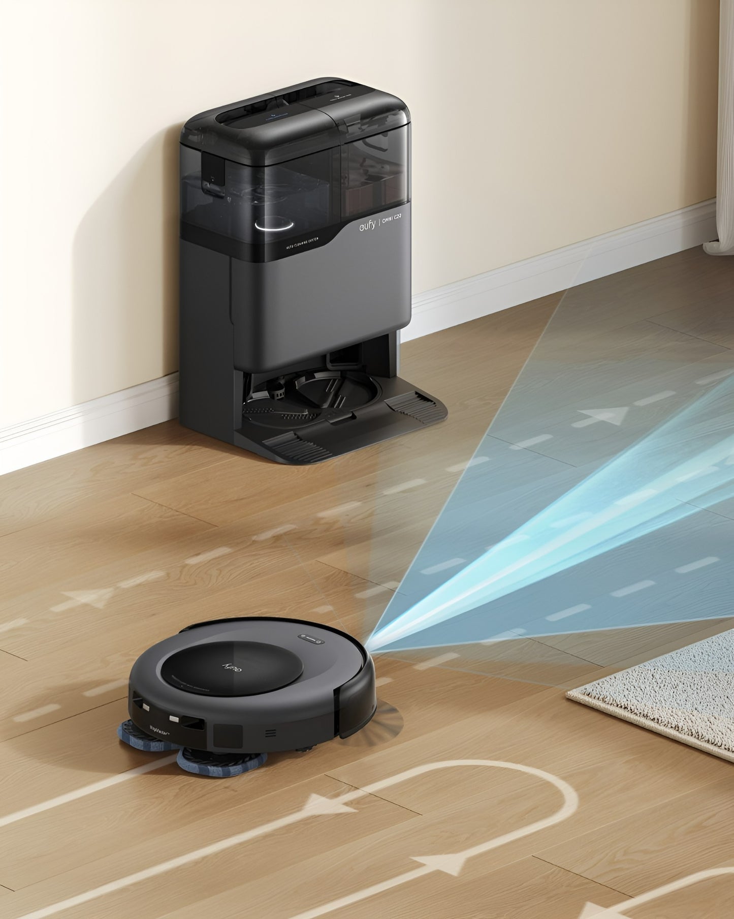 eufy Clean Omni C20 Robotstofzuiger met reinigingsstation - Robot Vacuum - 7.000 Pa Zuigkracht, Ronddraaiende Dweilpads, Met Objectdetectie, 8,5 cm Ultraplat Design, Zwart