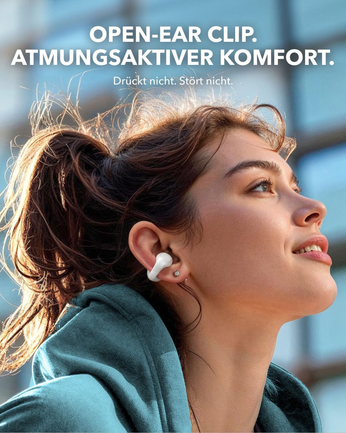 Soundcore C30i, oortelefoons met klem van Anker, heldere audio, zekere pasvorm, waterbestendig, comfortabel, open-ear oordopjes, helder Wit, compatibel met hoofdtelefoons