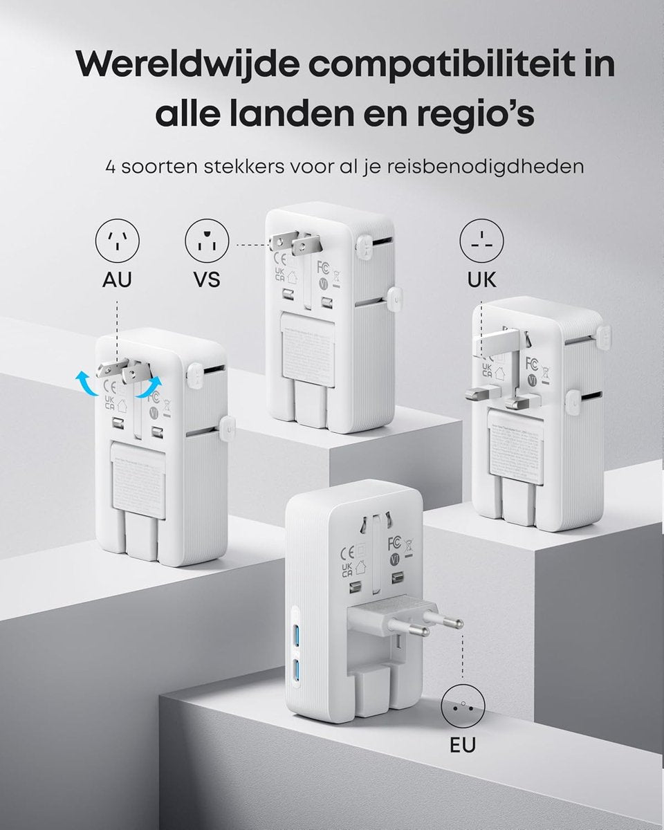 Anker PowerCore 25K Powerbank 25.000mAh - 165W - 3x 100W USB-C Poorten - Zilver + Anker Nano reisadapter, USB-stekker 5-poorts stroomadapter met 1 AC, 2 USB-A en 2 USB-C poorten - Zilver