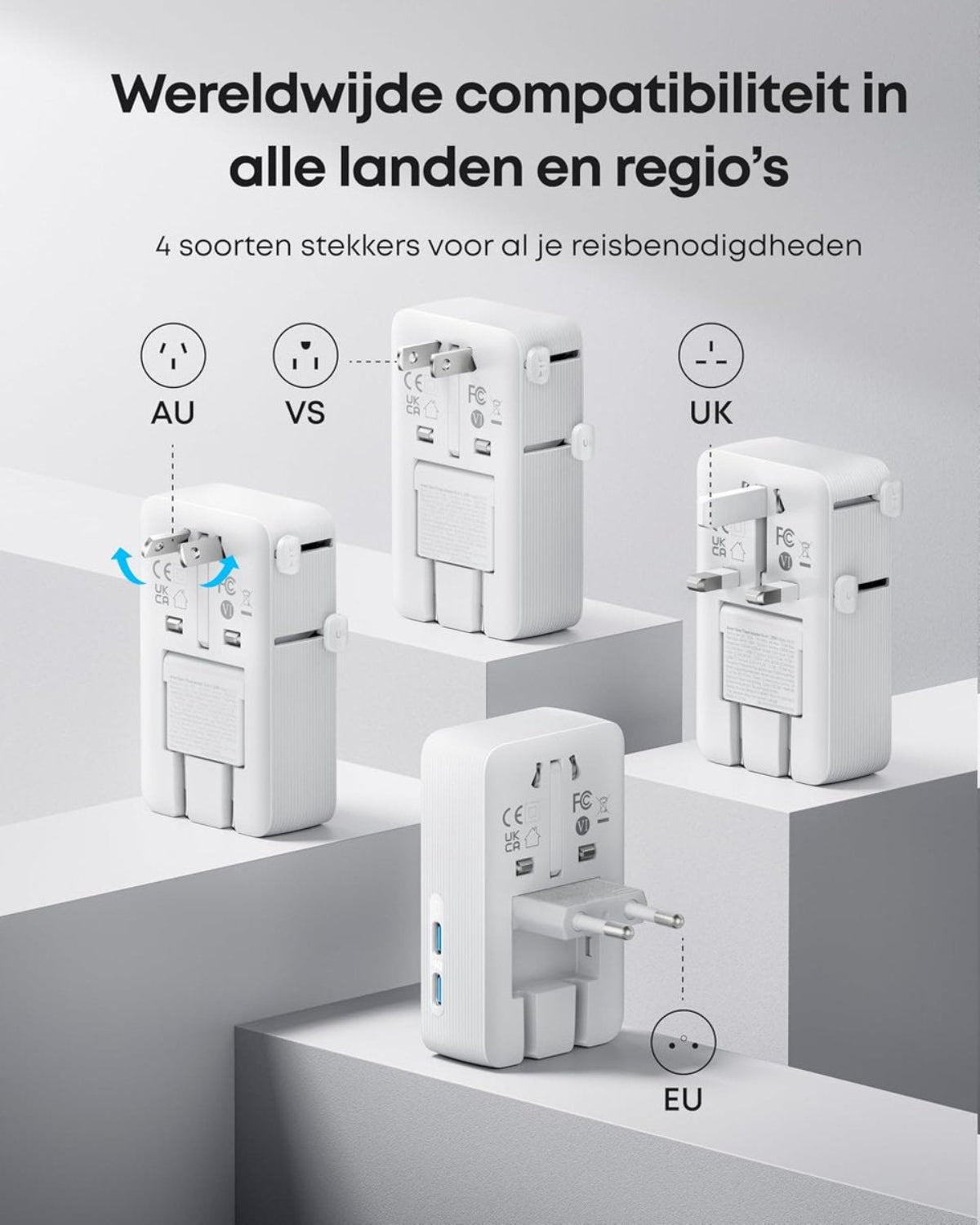 Anker PowerCore 25K Powerbank 25.000mAh - 165W - 3x 100W USB-C Poorten - Zilver + Anker Nano reisadapter, USB-stekker 5-poorts stroomadapter met 1 AC, 2 USB-A en 2 USB-C poorten - Zilver