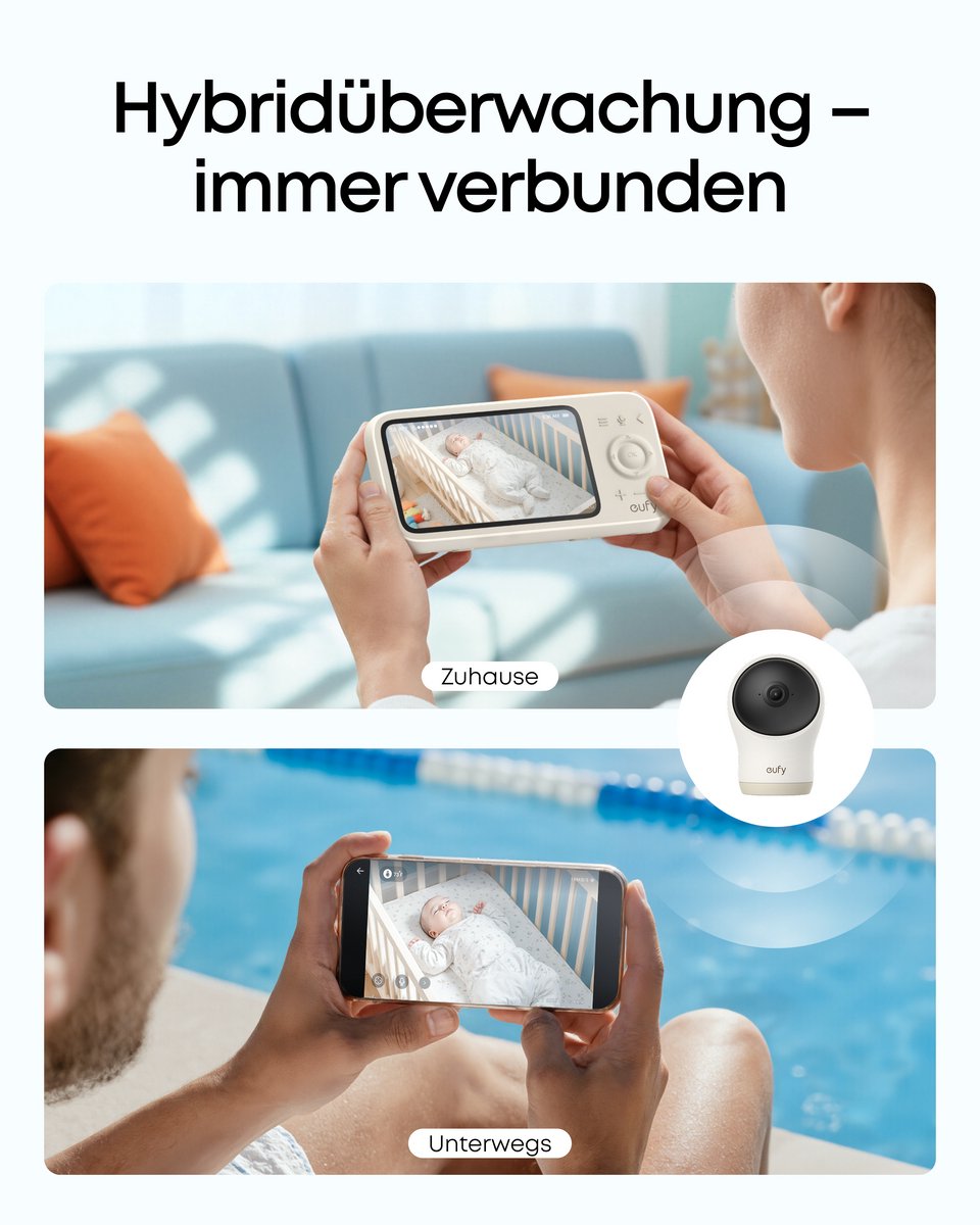 eufy Babyfoon C10 – 2K HD Camera – 4.5" Scherm – Pan & Tilt – Nachtzicht – Wi-Fi of Zonder Wi-Fi – 12 Uur Batterij – Beweging, Huilen & Geluid Detectie – Temperatuur Alarm – 2-weg Praten – VOX