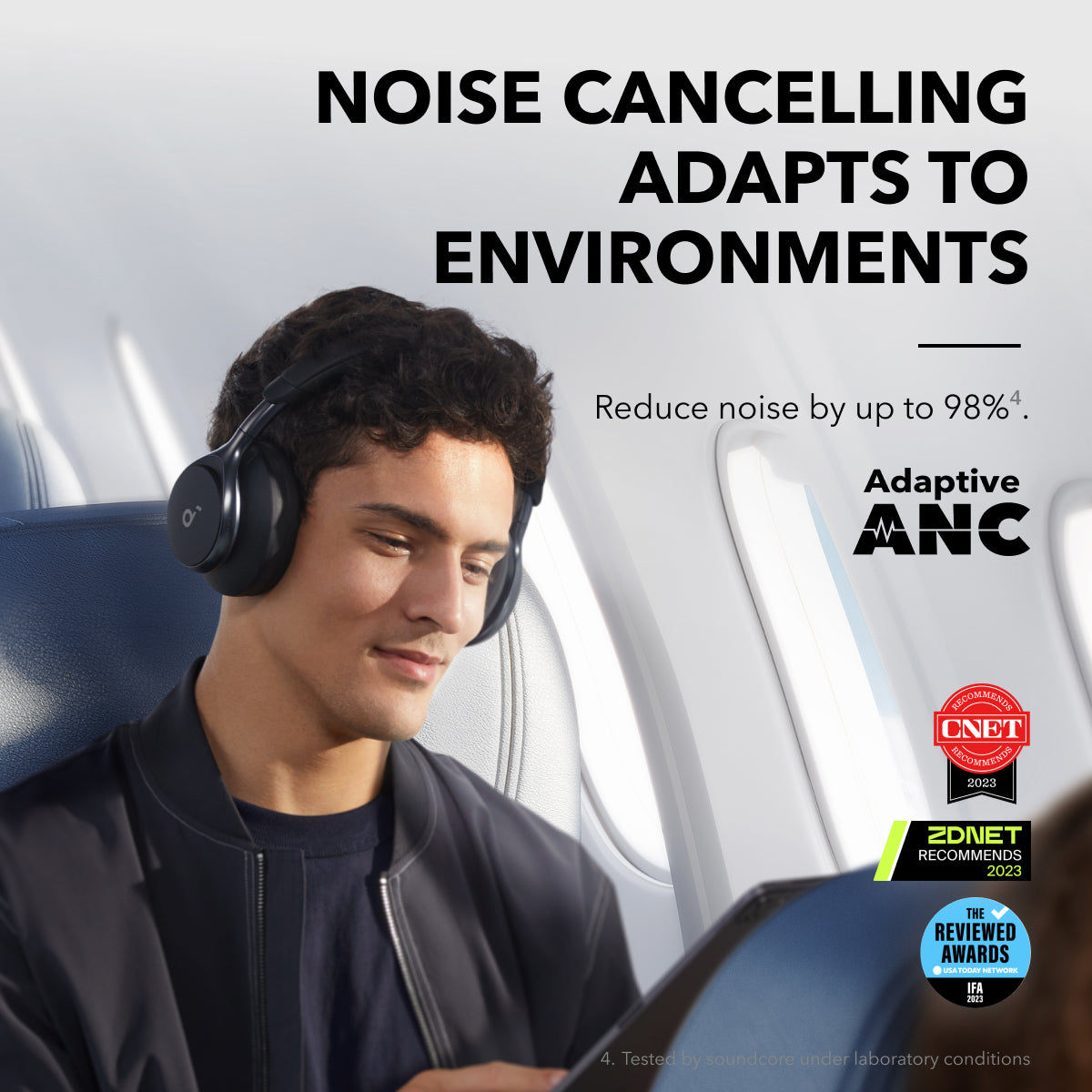 soundcore by Anker Space One-Koptelefoon met Adaptieve en Actieve Ruisonderdrukking- 2X zo sterke stemmendemping-40 u speeltijd-Appbediening- LDAC Hi-Res Wireless Audio-Comfortabel-Bluetooth 5.3