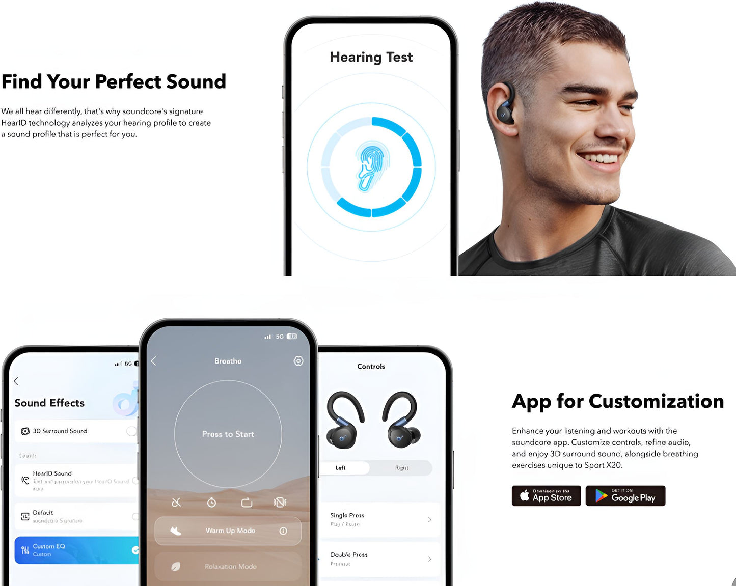 soundcore by Anker Sport X20 Draadloze Oordopjes Zwart - Earbuds - Active Noise Cancelling, Multipoint Connection, 48 uur accuduur, Bluetooth 5.3, IP68 waterbestendig, verstelbare oorhaken