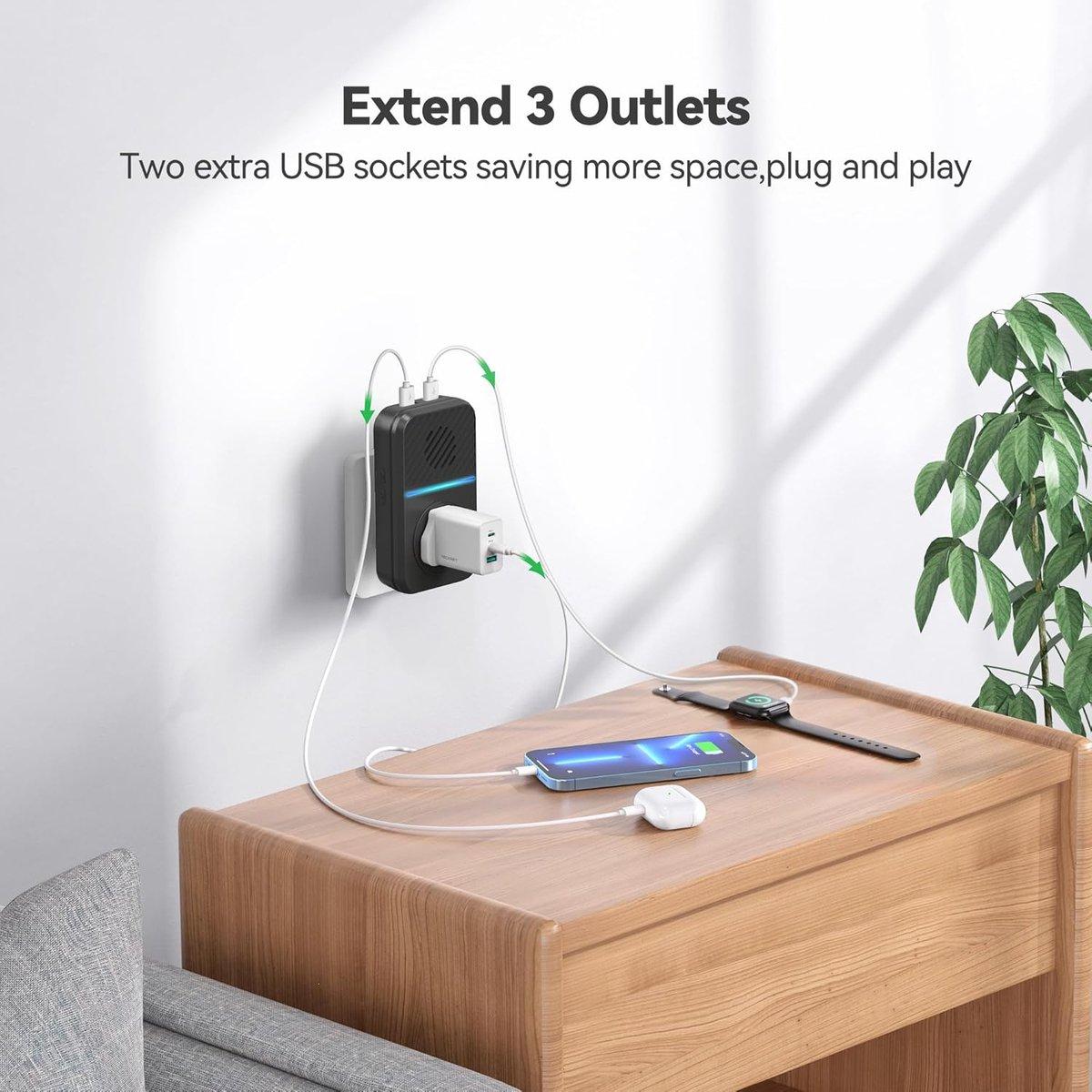 Tecknet NEW Doorbell - draadloze deurbel met 1 ontvanger inclusief stopcontact | Duurzame zender zonder batterijen | Inc. 2 USB laadpoorten | Zwart