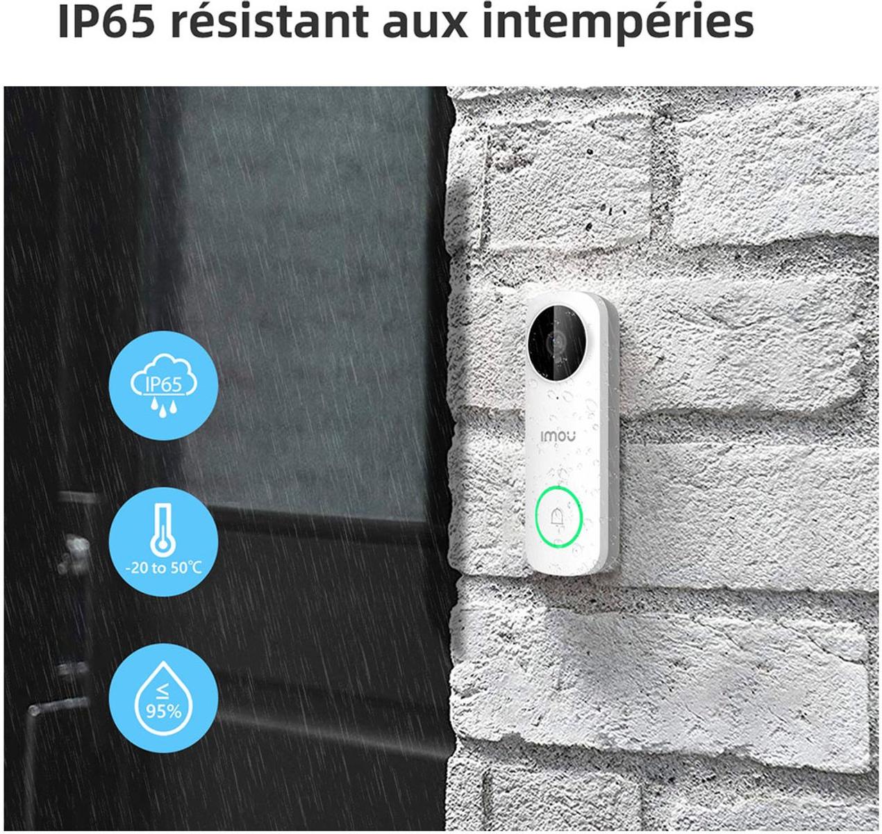 Imou DB61i - Slimme Videodeurbel Bedraad - 5MP (2560x1920) - 164 graden zicht - Persoonsdetectie - IP65 Weerbestendig - Alexa - Dual Band 2.4GHz en 5GHz Wifi - Persoonlijk Spraakbericht Instellen - Instelbare Detectiezone
