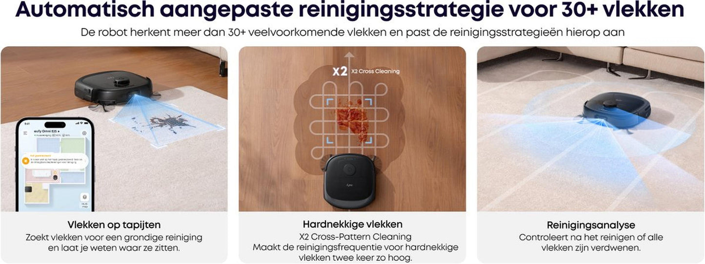 Eufy Robotstofzuiger Omni E25, HydroJet dweilsysteem, 20.000 Pa zuigkracht, DuoSpiral borstels die ontklitten, CornerRover arm voor het schoonmaken van hoeken, alles-in-één station