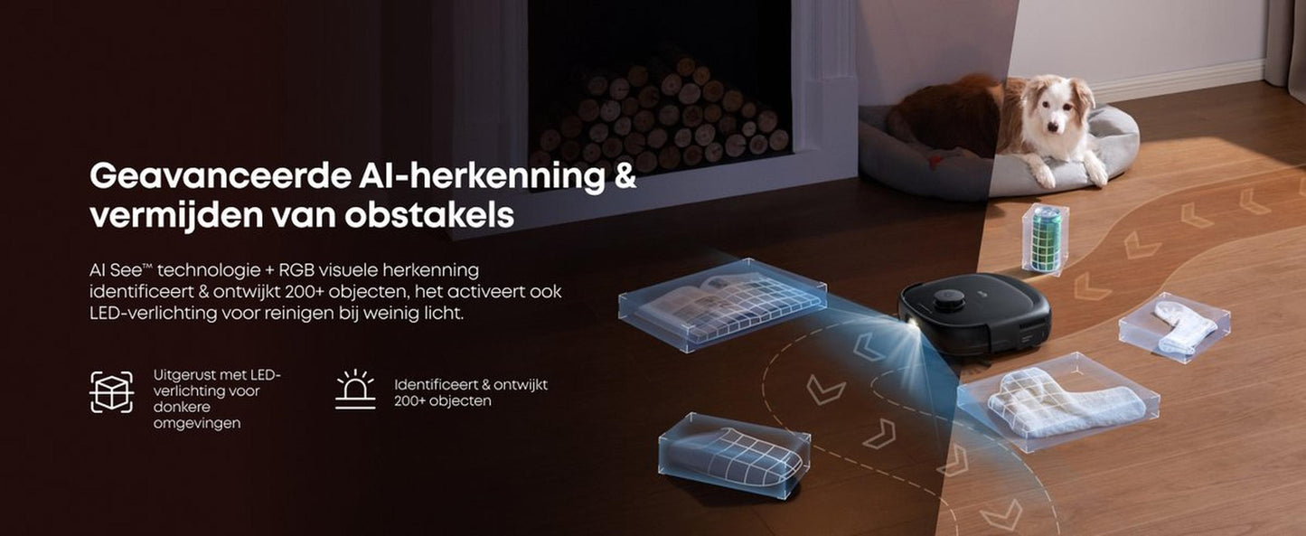 Eufy Robotstofzuiger Omni E25, HydroJet dweilsysteem, 20.000 Pa zuigkracht, DuoSpiral borstels die ontklitten, CornerRover arm voor het schoonmaken van hoeken, alles-in-één station