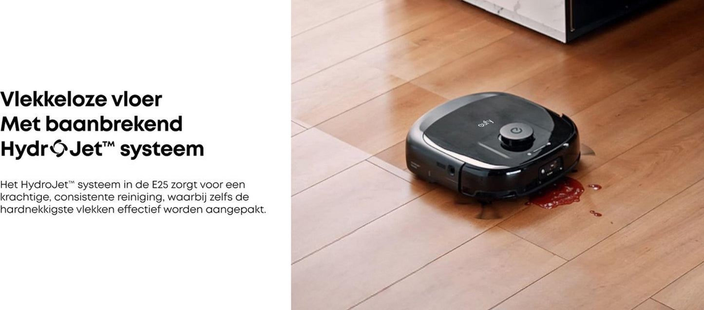 Eufy Robotstofzuiger Omni E25, HydroJet dweilsysteem, 20.000 Pa zuigkracht, DuoSpiral borstels die ontklitten, CornerRover arm voor het schoonmaken van hoeken, alles-in-één station