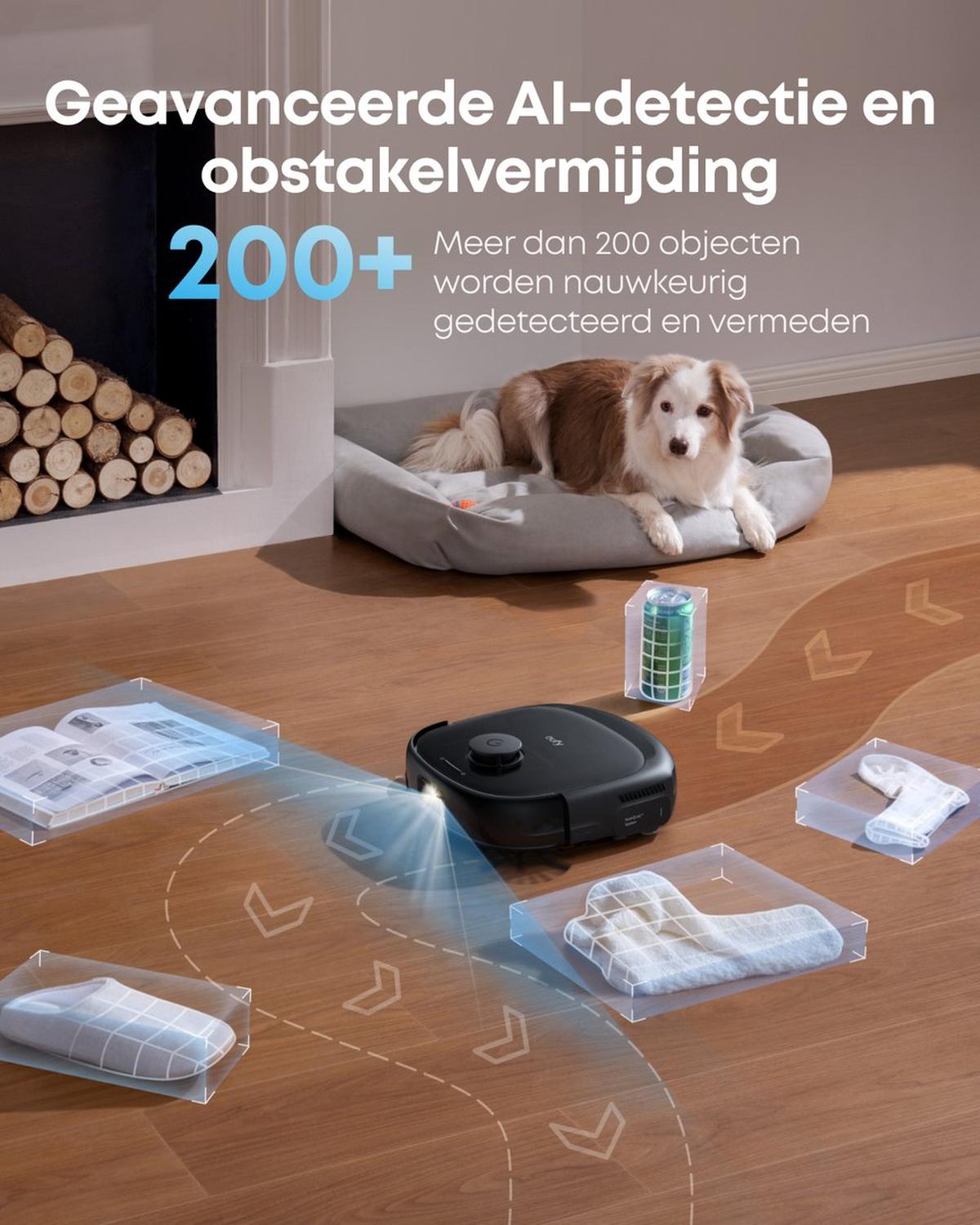 Eufy Robotstofzuiger Omni E25, HydroJet dweilsysteem, 20.000 Pa zuigkracht, DuoSpiral borstels die ontklitten, CornerRover arm voor het schoonmaken van hoeken, alles-in-één station