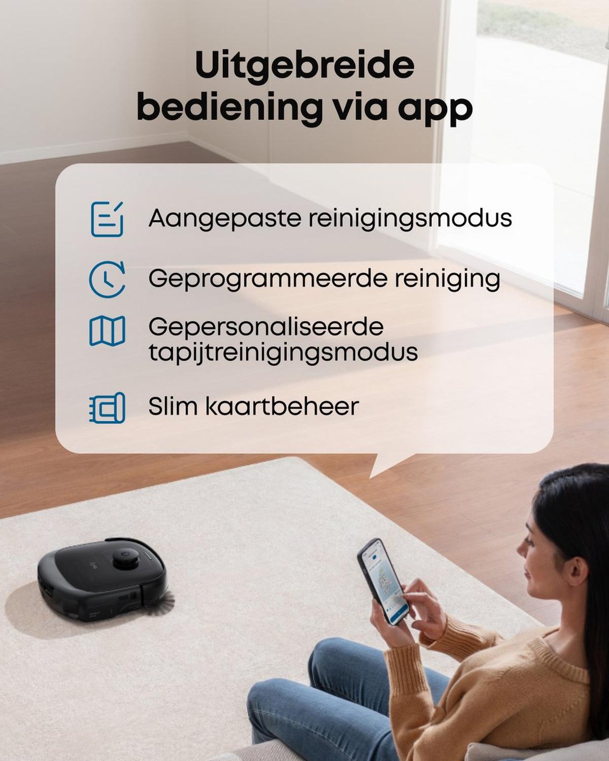 Eufy Robotstofzuiger Omni E25, HydroJet dweilsysteem, 20.000 Pa zuigkracht, DuoSpiral borstels die ontklitten, CornerRover arm voor het schoonmaken van hoeken, alles-in-één station
