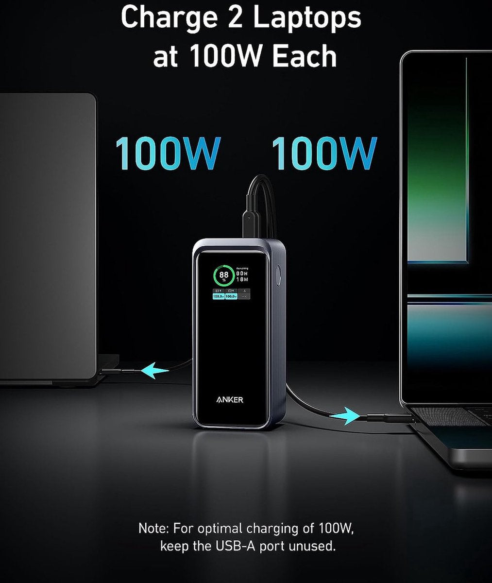 Anker 735 Prime (200W) Powerbank grijs voor MacBook/Laptop 20.000 mAh + Charging Base-100W Fast Charging with 4 Ports