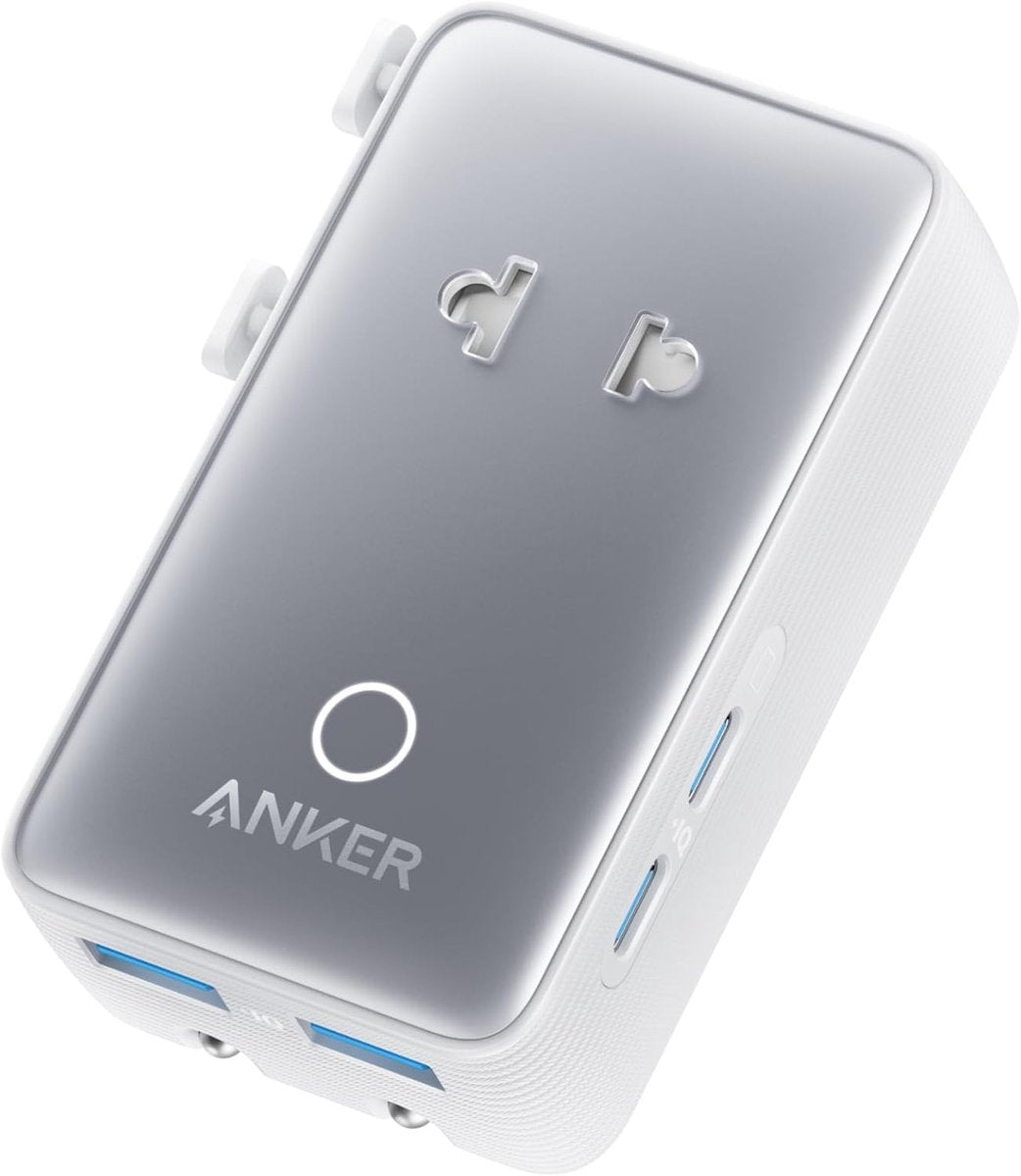 Anker Nano reisadapter, USB-stekker 5-poorts stroomadapter met 1 AC, 2 USB-A en 2 USB-C poorten, slimme temperatuurregeling, compatibel met alle landen en regio’s, ideaal voor op reis - zilver