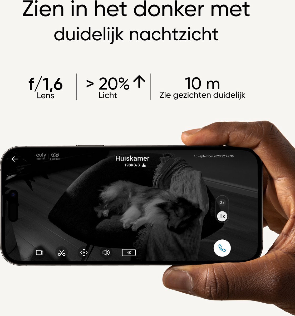 eufy Security -Buiten Video Deurbel C211 Wi-Fi + Binnen HQ S350 4K camera (incl 16GB SD Kaart)