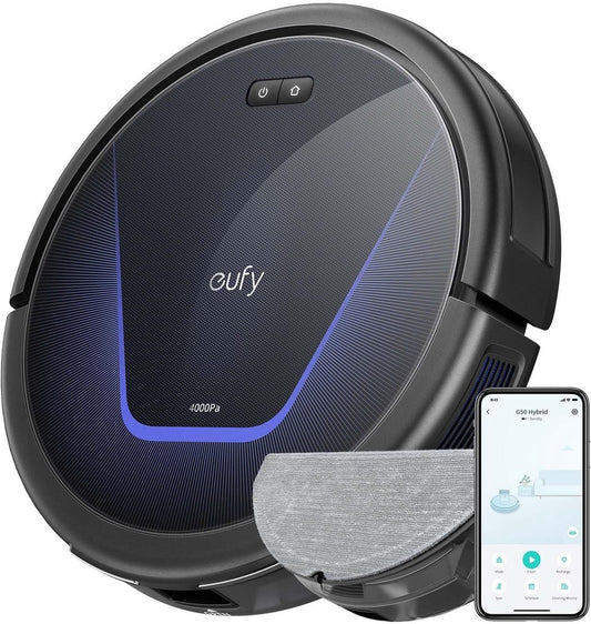eufy Clean G50 Hybrid Robotstofzuiger met dweilfunctie - Robot Vacuum - 4.000 Pa Zuigkracht, Dynamische Navigatie, Pro-ontwarrende Kam, Rolborstel, Dweilpad voor lichte reiniging, Ideaal voor huisdierhaar, Harde vloeren en tapijt