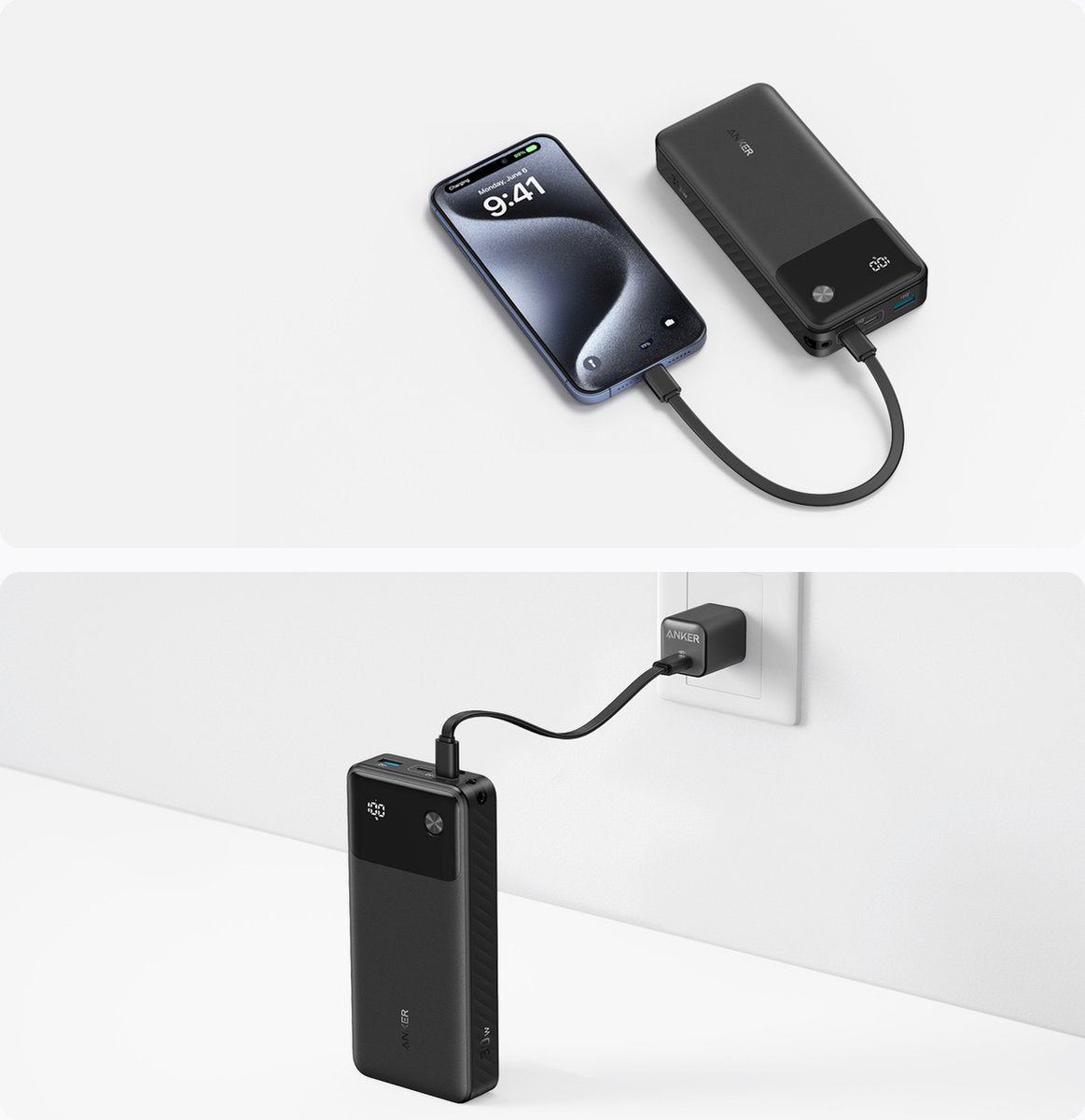 Anker draagbare oplader - 20.000mAh-powerbank met geïntegreerde USB-C-kabel die met 30 W kan opladen - voor iPhone 14-serie, MacBook, Galaxy, iPad, AirPods en meer