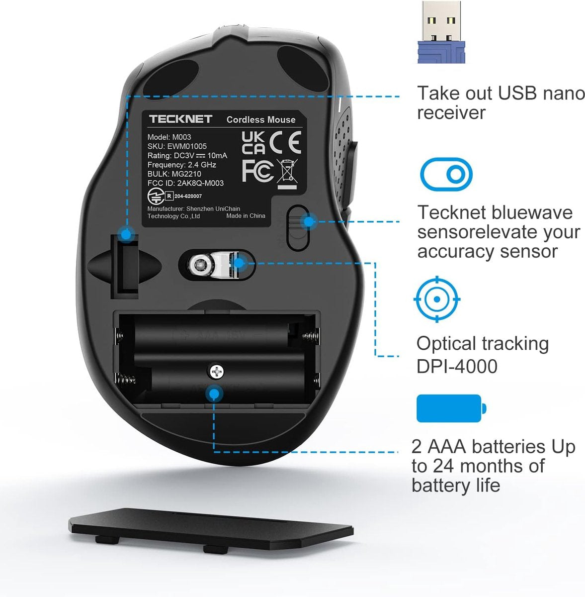 TeckNet Pro 2.4G Draadloze Muis, M3 | 2600DPI | Grijs