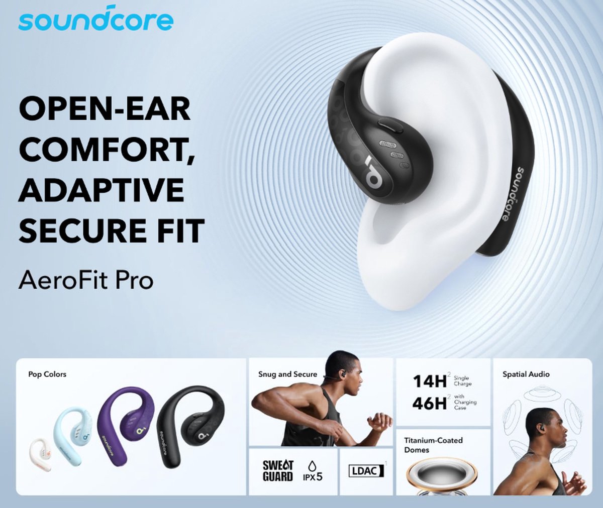 Anker SoundCore AeroFit Pro Open-Ear Oordopjes met Nekband Zwart