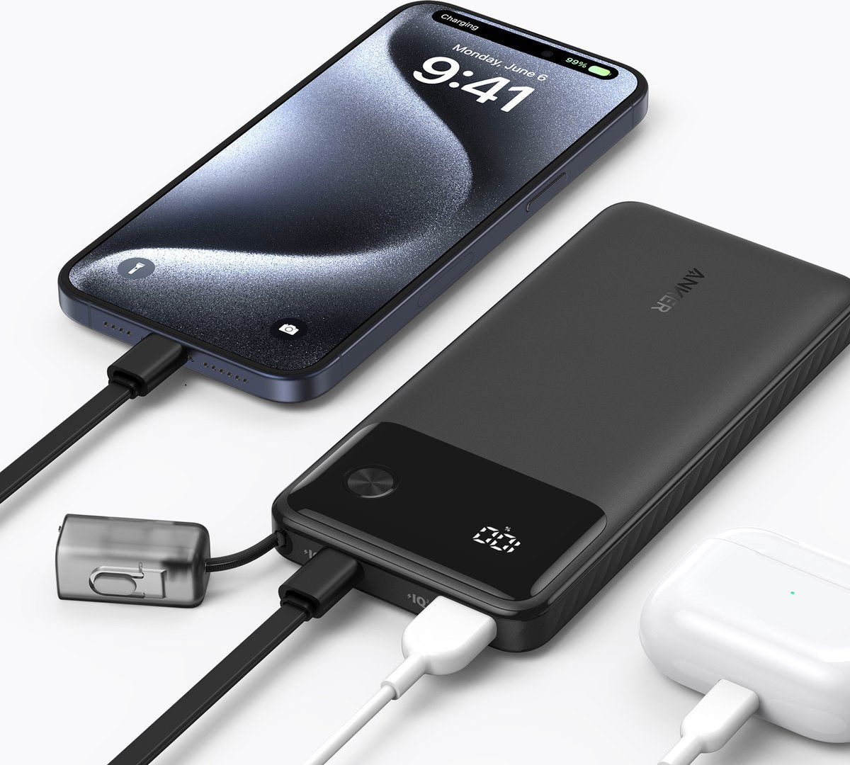 Anker powerbank - 10.000 mAh powerbank met USB-C-kabel - PD 22.5W maximaal vermogen met 1 x USB-C, 1 x USB-A - compatibel met iPhone 15/14-serie, MacBook, Galaxy, iPad, AirPods en nog veel