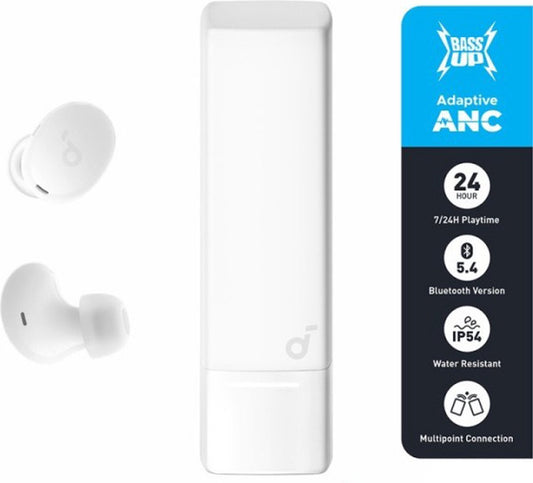 Soundcore A30i NEW, noise cancelling oordopjes, lipstick-vormig ontwerp, klein, lichtgewicht comfort, helder geluid, 24 uur speeltijd, IP54, draadloze oordopjes, Bluetooth 5.4 - Wit