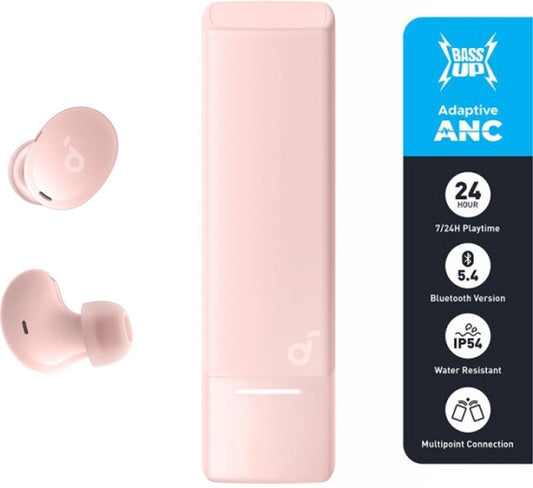 Soundcore A30i NEW, noise cancelling oordopjes, lipstick-vormig ontwerp, klein, lichtgewicht comfort, helder geluid, 24 uur speeltijd, IP54, draadloze oordopjes, Bluetooth 5.4-L - Roze