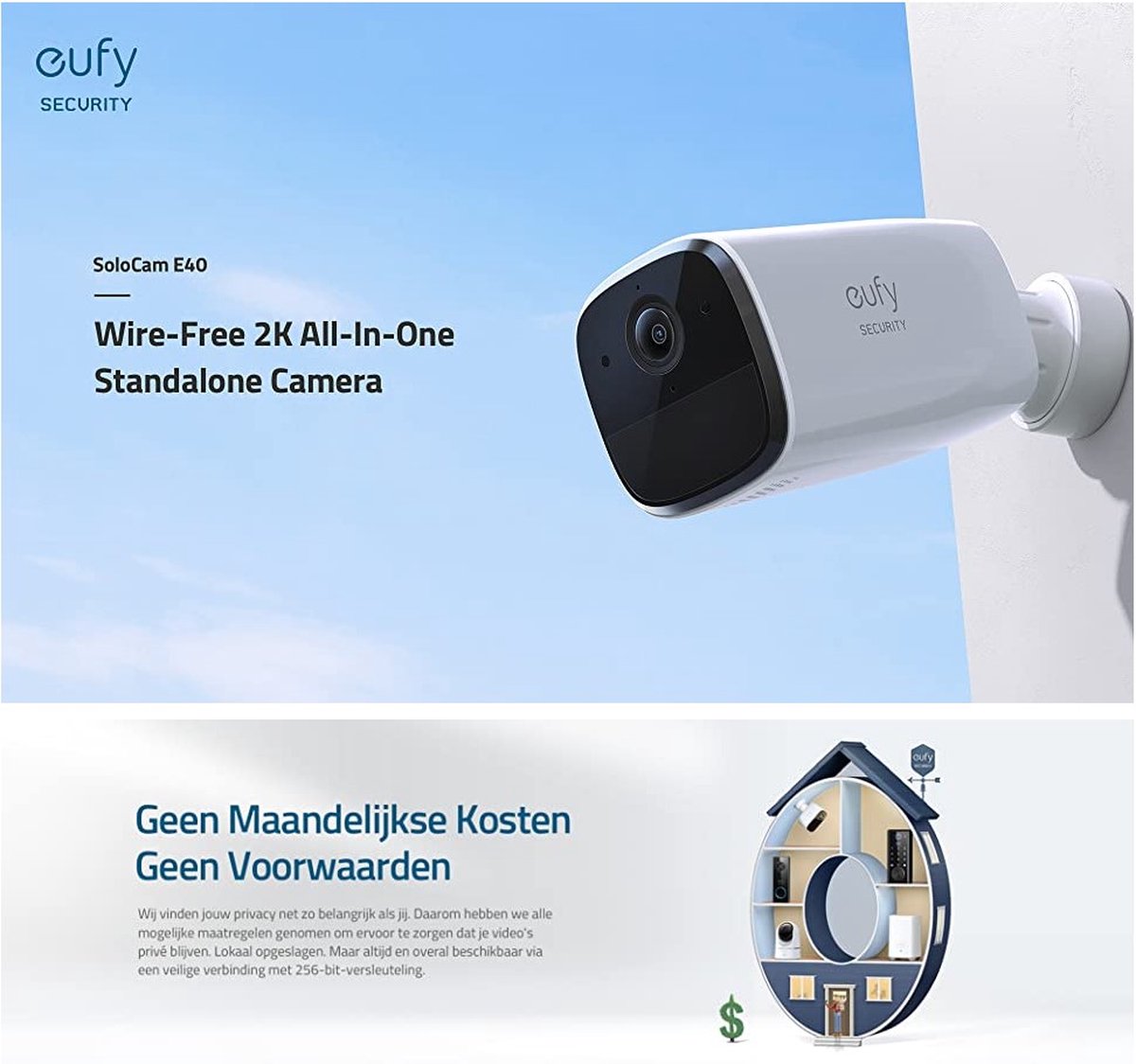 eufy Security SoloCam E40 - Solo Pro,Zwart en wit