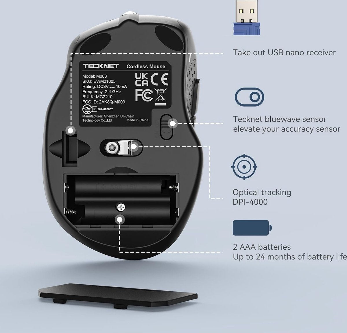 TeckNet Pro 2.4G Draadloze Muis, M3 | 2600DPI | Paars