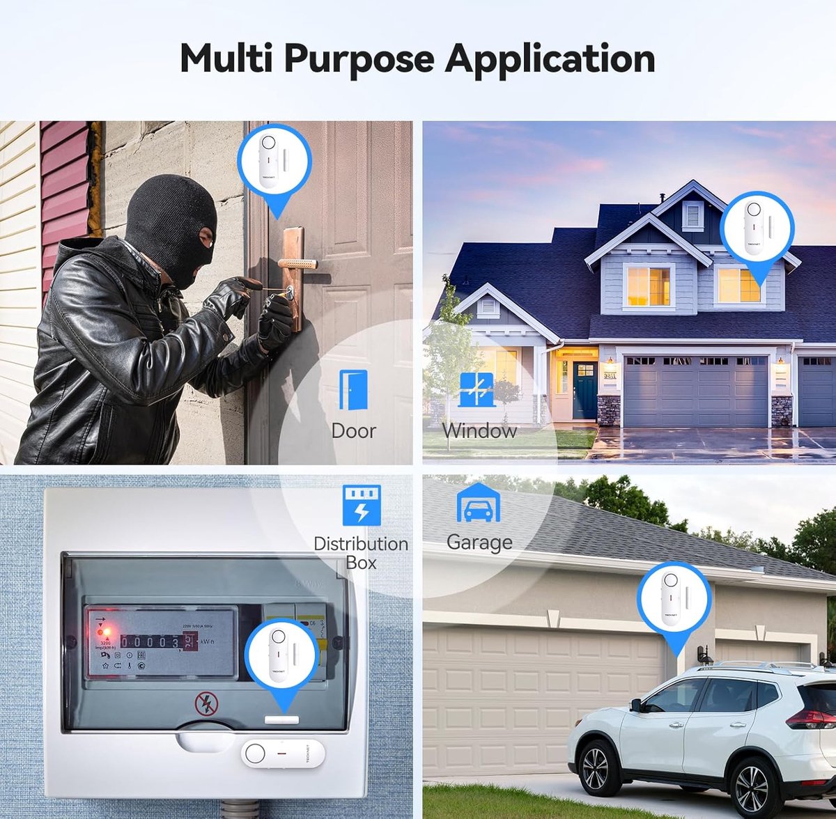 Tecknet DeurAlarm - Deur Sensor - Raam en Deur Alarm - Huis beveiliging - Magnetisch alarm - 100dB - 9 stuks