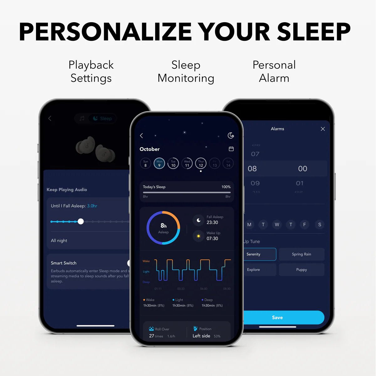 Soundcore NEW Sleep Earbuds A20 Slaap earbuds , Noise Blocking Sleep Headphones, Small Design for Side Sleepers, 80H Playtime, Stream Content via Bluetooth 5.3, Sleep Monitor, Personal Alarm