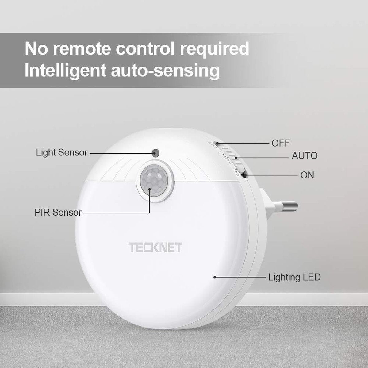 Tecknet LED SENSOR-lamp / 220V versie - Bewegingssensor - Ledlamp - Binnen Lamp - Nachtlamp - Nachtlampje - Werkt op 220V netstroom - Wit