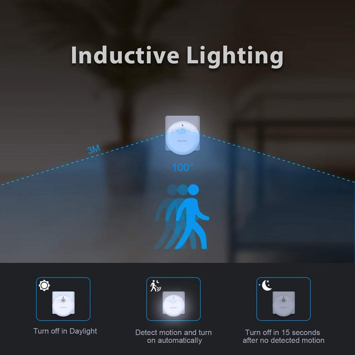 Tecknet LED SENSOR-lamp / 220V versie - Bewegingssensor - Ledlamp - Binnen Lamp - Nachtlamp - Nachtlampje - Werkt op 220V netstroom - Wit