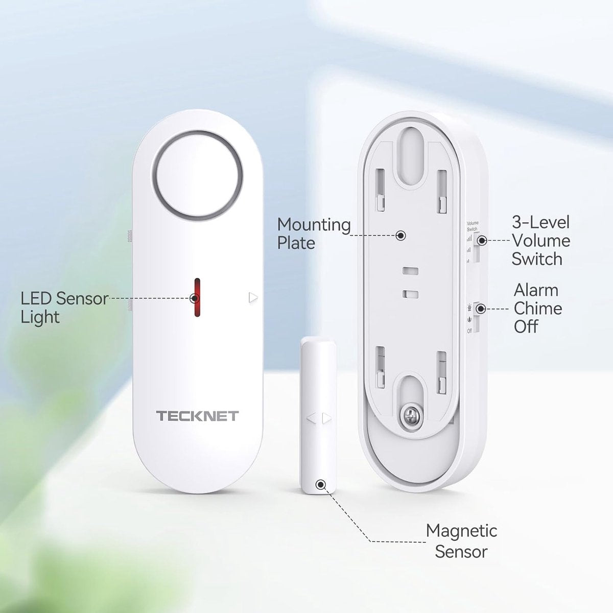 Tecknet DeurAlarm - Deur Sensor - Raam en Deur Alarm - Huis beveiliging - Magnetisch alarm - 100dB - 3 stuks