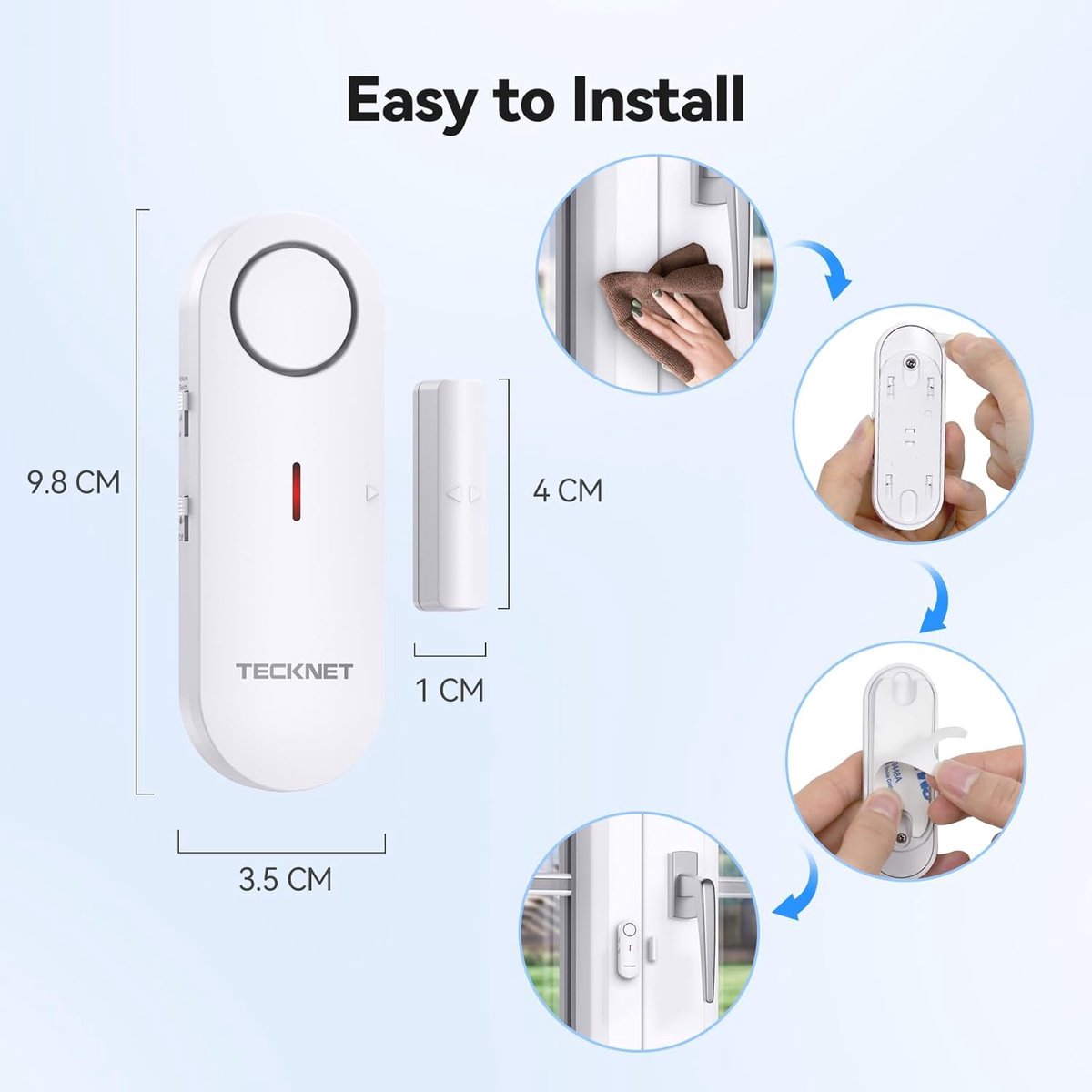 Tecknet DeurAlarm - Deur Sensor - Raam en Deur Alarm - Huis beveiliging - Magnetisch alarm - 100dB - 3 stuks