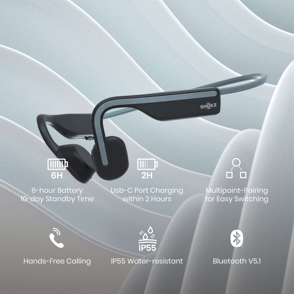 Shokz OpenMove - Bone Conduction - Sporthoofdtelefoon - Grijs