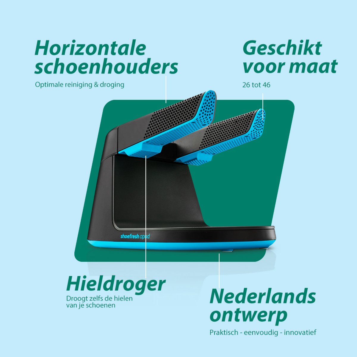 Shoefresh Opod Schoenverfrisser - Elektrische Schoendroger Tegen Geurtjes - Geurvreter voor Schoenen- Droge Schoenen - Schoendeodorant - Zwart