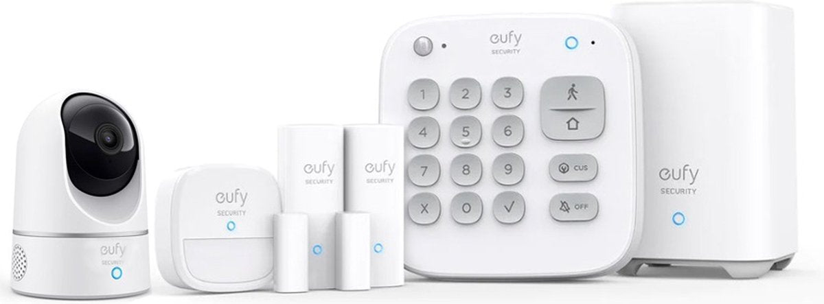 eufy Security - 6-Piece Alarm Kit - Wit,Beveiligingssysteem - Keypad - Bewegingssensor - 2 Raam-/deursensors + eufycam 2k pan&tilt cam