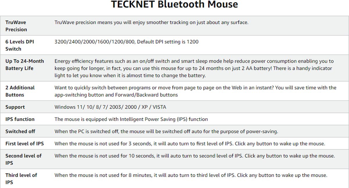 TeckNet Pro Bluetooth Draadloze Muis | 3200DPI / 5 levels - Zwart