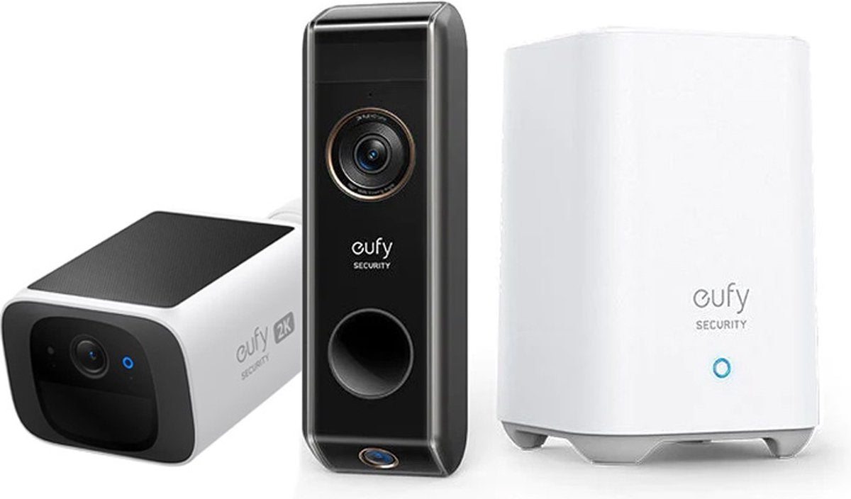 Eufy Solocam S220 + Dual deurbel met Homebase 2 bundel - zonne-energie beveiligings camera - voorkant en grond deurbel zicht